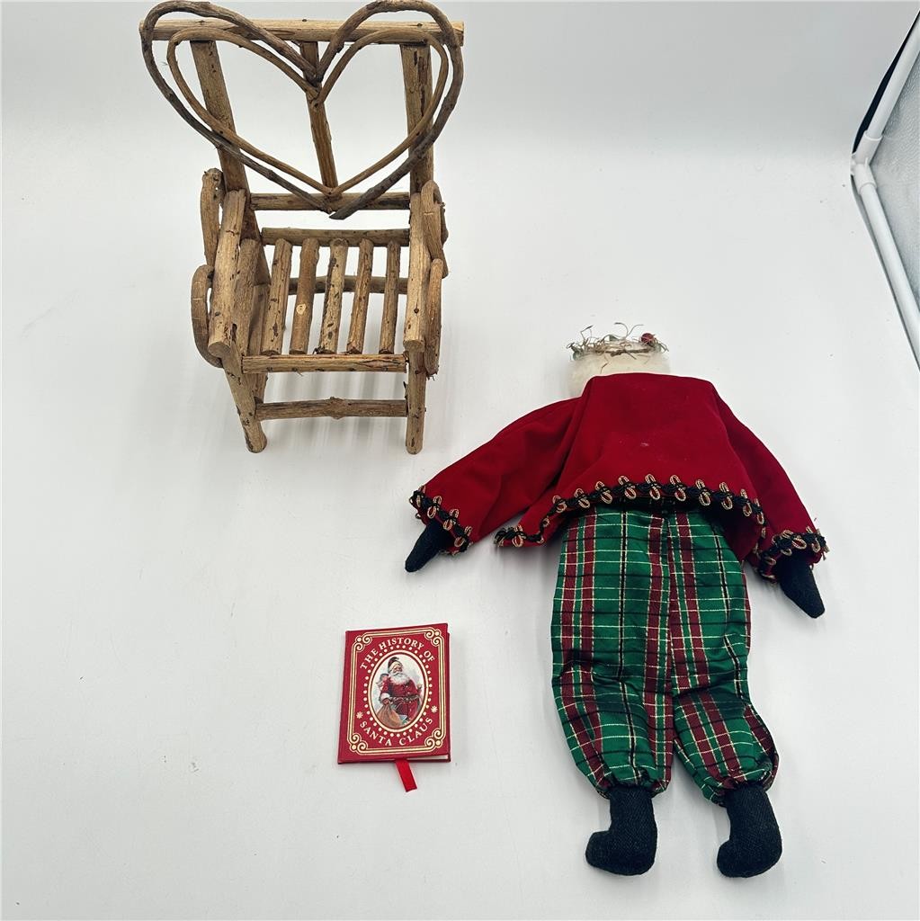 Vtg Hand Made Original Design Santa With  Book and Chair
