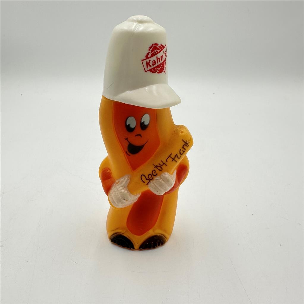Vintage 1980s Kahn's Hot Dogs Beefy Frank Mustard Promotional Squeeze Bottle 6"