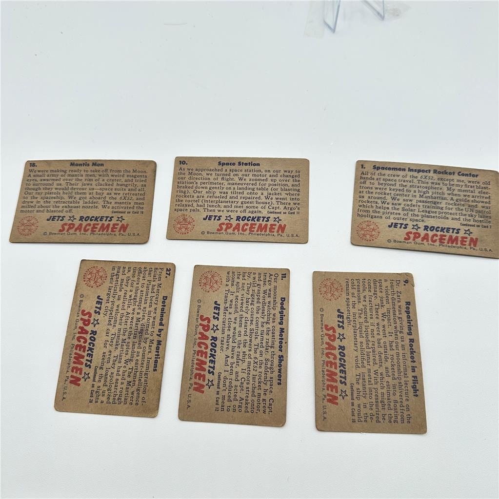 1951 Bowman Jets Rockets Spacemen Cards #1, 9, 10, 11, 18, 27