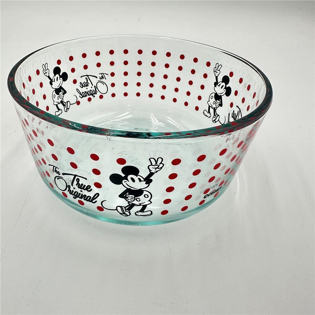 Pyrex Disney Mickey Mouse The True Original Glass  Bowl 6" Red Polka Dot No Lid