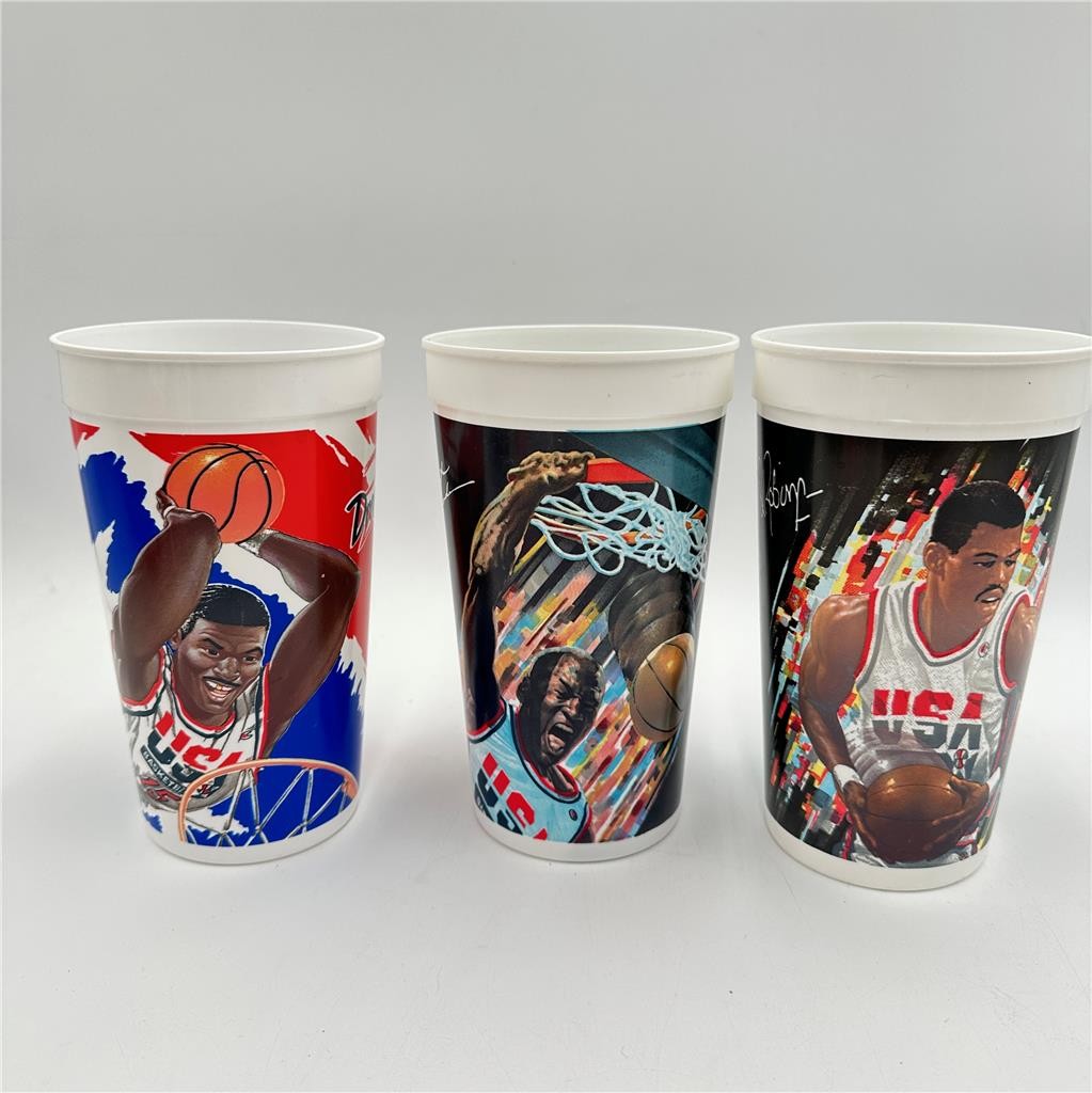 Lot of 3 Vtg Dream Team McDonalds Plastic Promo Cup 1992 & 1994 Michael Jordan..