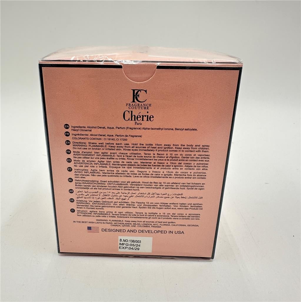 Cherie Paris 3.4 oz  Fragrance for Women Sealed Box