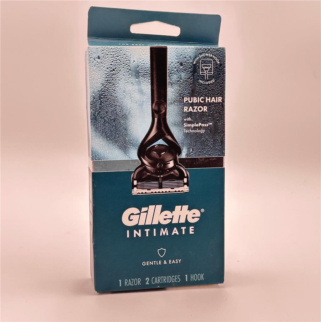 NEW Gillette Intimate Pubic Hair Razor - 1 Razor, 2 Cartridges, 1 Hook