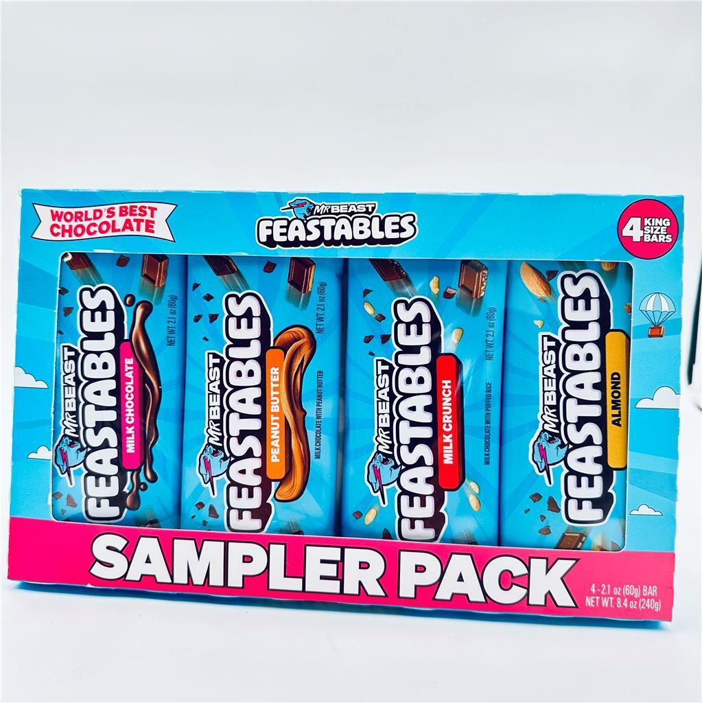 Mr Beast Feastables Sampler Pack 4 King Size Milk Chocolate Candy Bars Mixed Lot