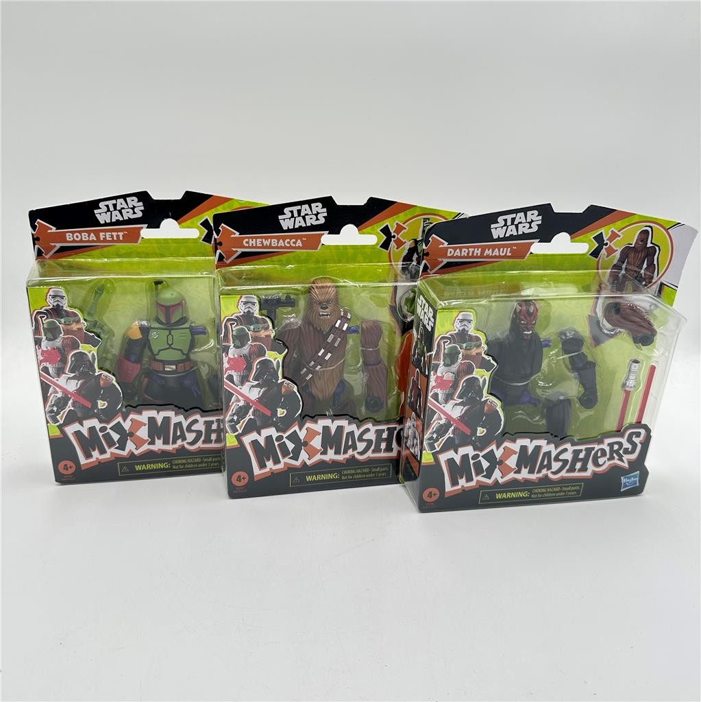 Lot of 3 Star Wars Mix Mashers Hasbro: DARTH MAUL. Chewbacca, Boba Fett