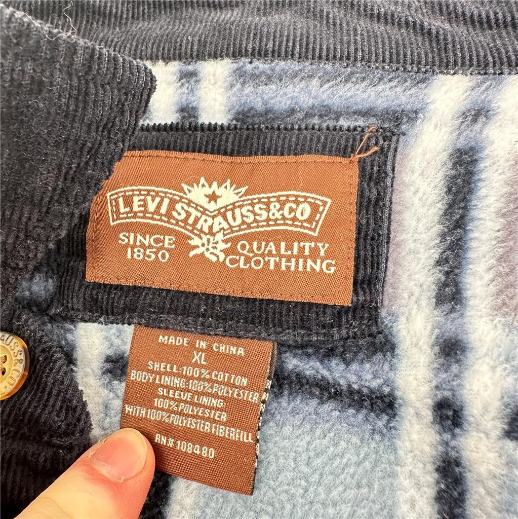 Corduroy Jacket Mens  XL Levi Strauss & Company Fleece Lined Shacket Navy Blue