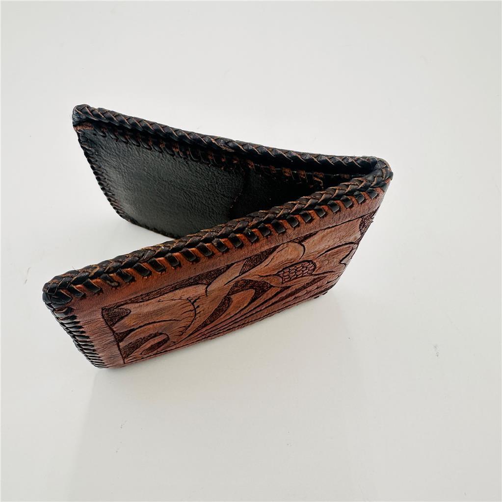 Leather Folded Men's Wallet Flower Design