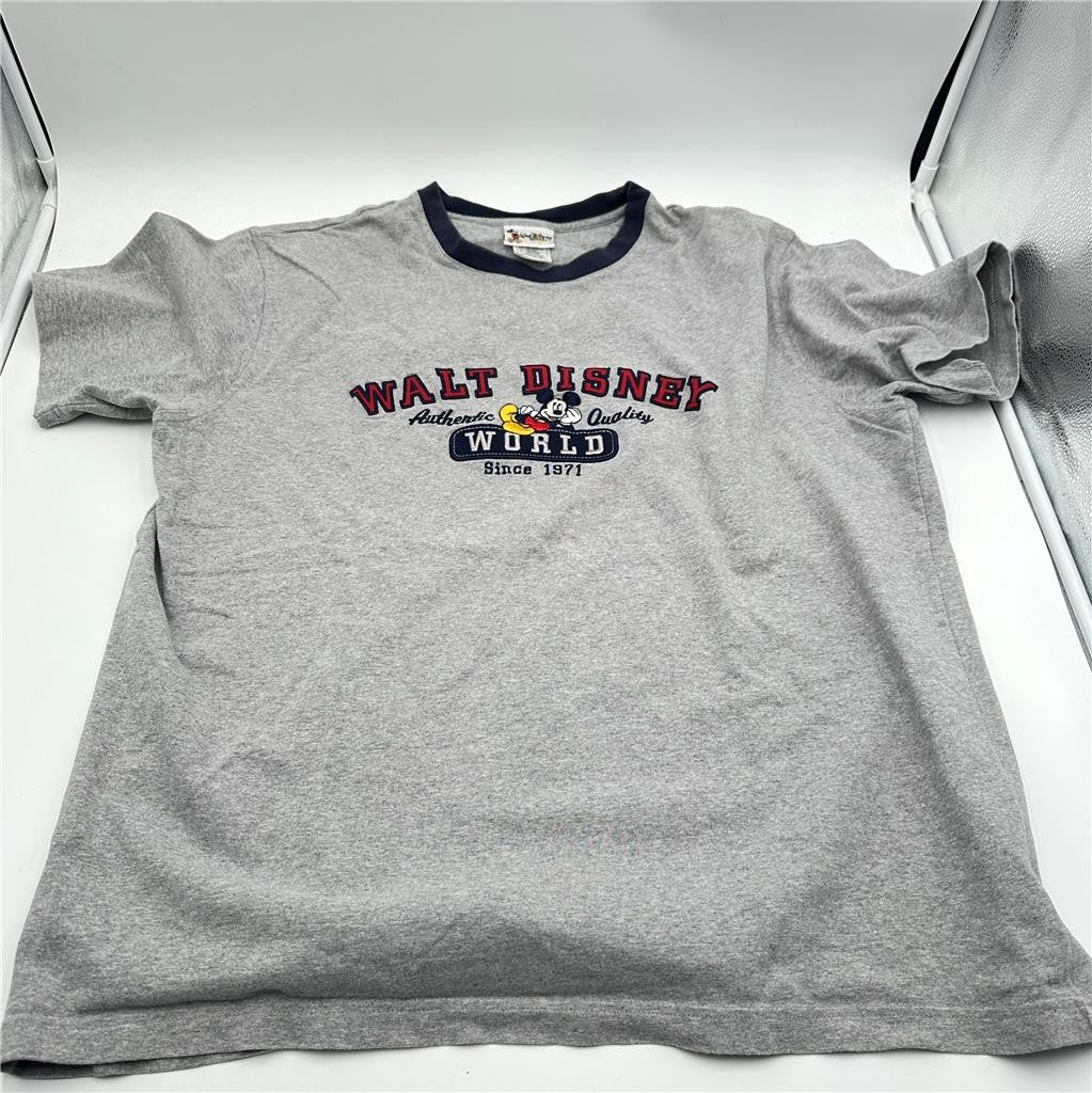 Walt Disney World Since 1971 Embroided Grey with Blue Neck Trim Tshirt XL