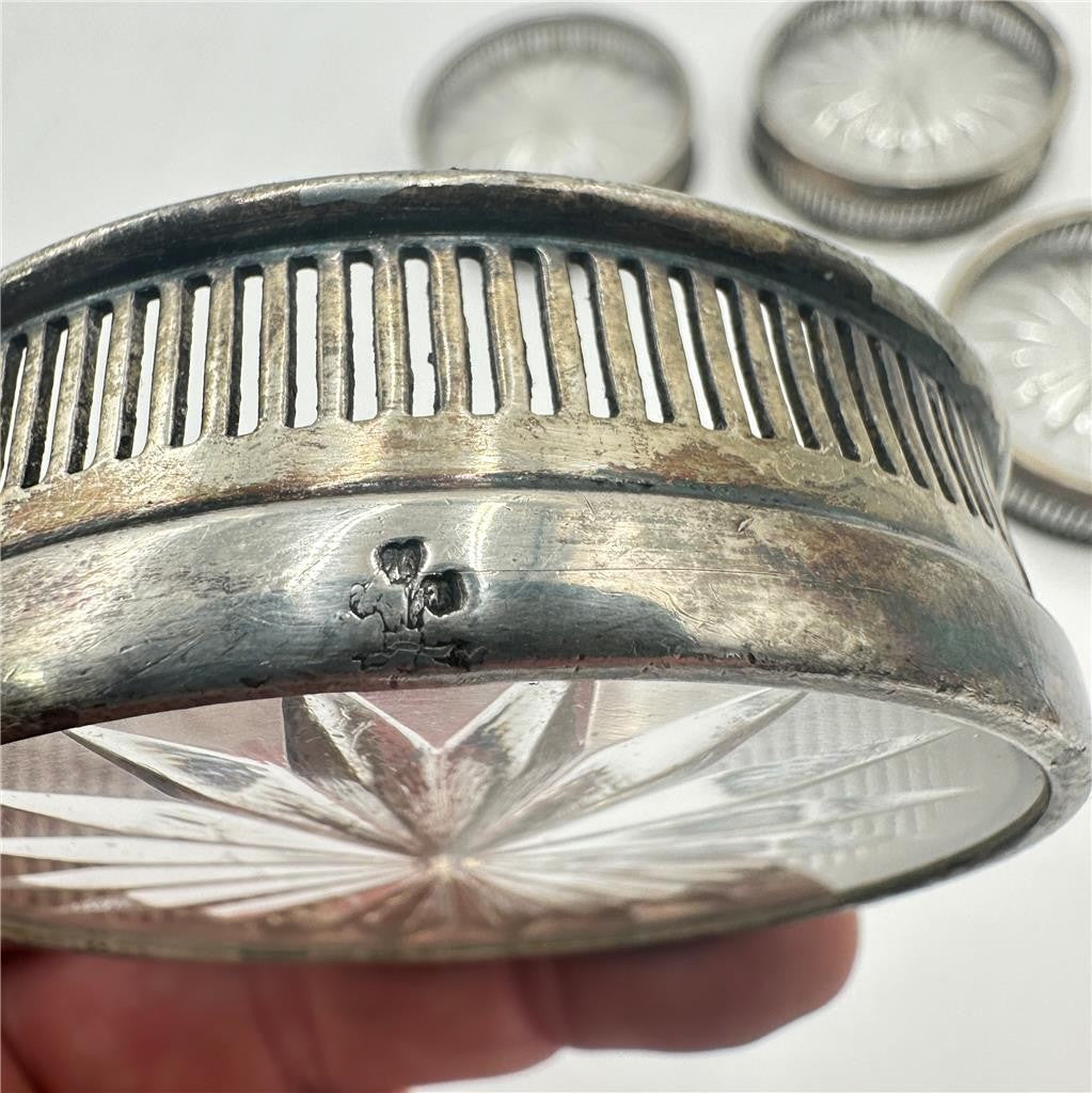 Vintage Silver Plated Glass Starburst Coasters Set Of 4
