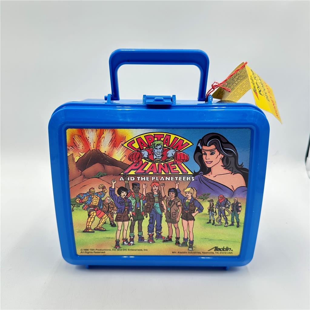 Vtg 1990 Captain Plantet Aladdin Blue Plastic Lunch Box, No Thermos Tag Included