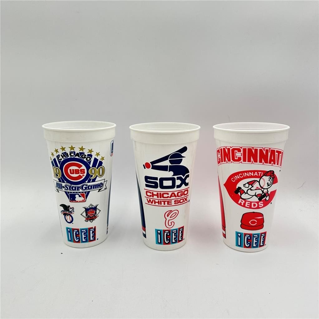 Lot of 3  Vtg ICEE White SOX, Cubs, Reds  Plastic Promo Cup 1990