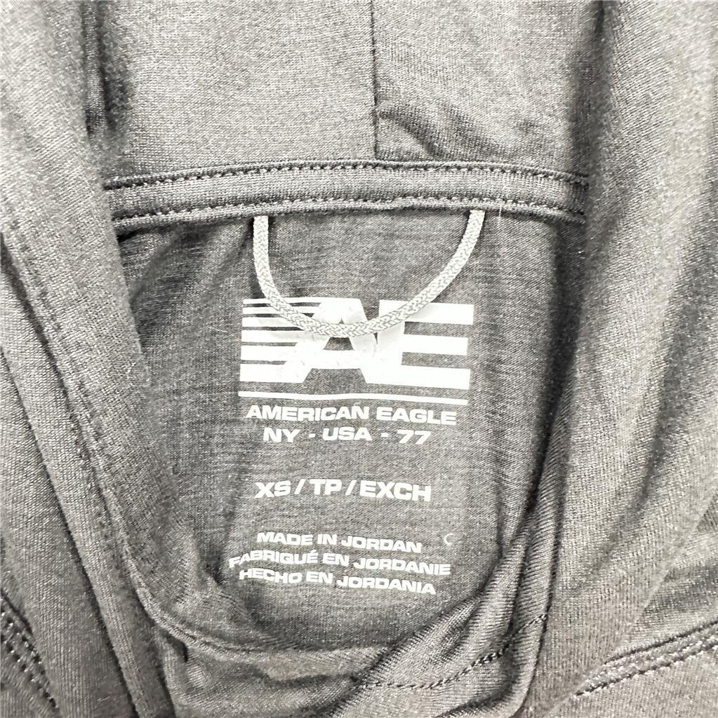 American Eagle Long Sleeve Hooded Tshirt XS Black B5