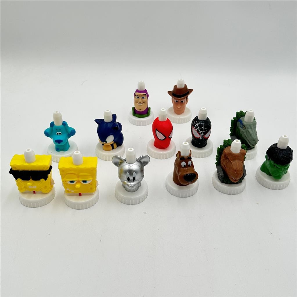 Lot Of 13 Good To Grow Juice Toppers Toy Story, Jurassic Park, Marvel and More