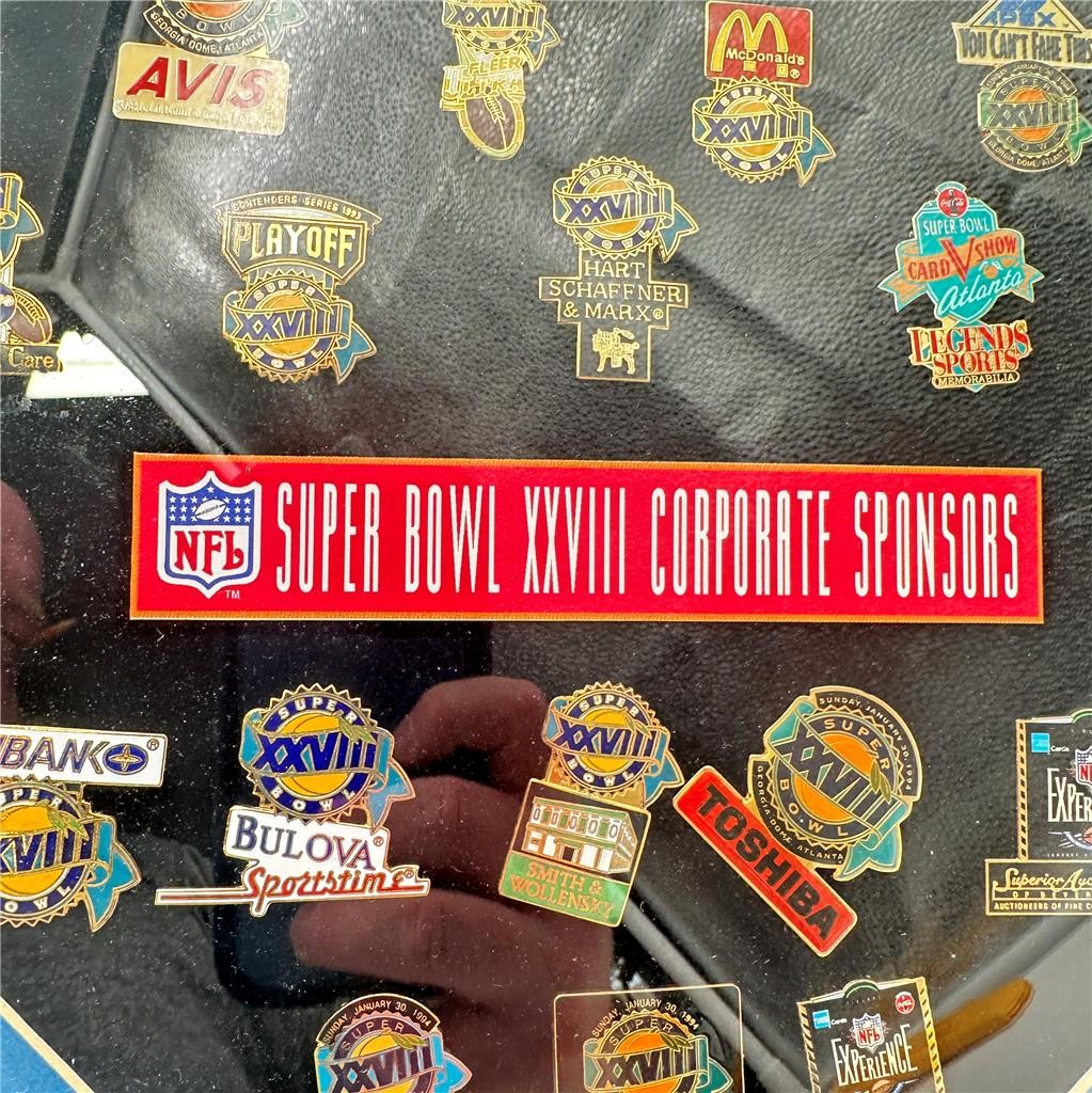 Lot of Super Bowl XXVIII Corporate Sponsors Pin Framed