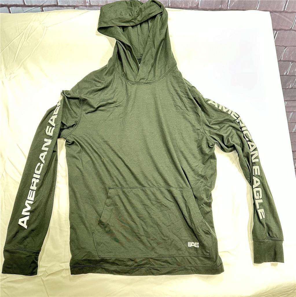 American Eagle Long Sleeve Hooded Tshirt XS Black B5