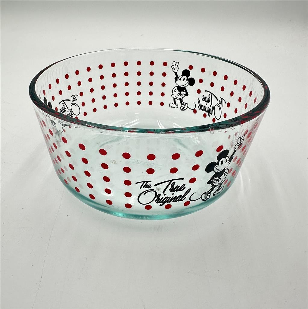 Pyrex Disney Mickey Mouse The True Original Glass  Bowl 6" Red Polka Dot No Lid