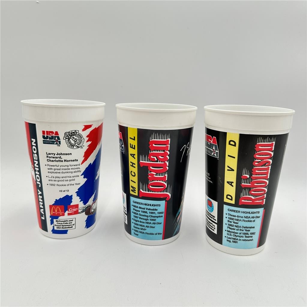 Lot of 3 Vtg Dream Team McDonalds Plastic Promo Cup 1992 & 1994 Michael Jordan..