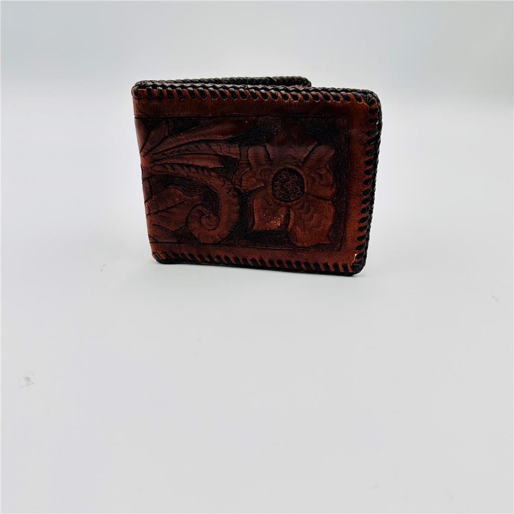 Leather Folded Men's Wallet Flower Design