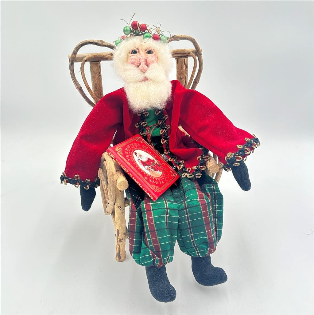 Vtg Hand Made Original Design Santa With  Book and Chair
