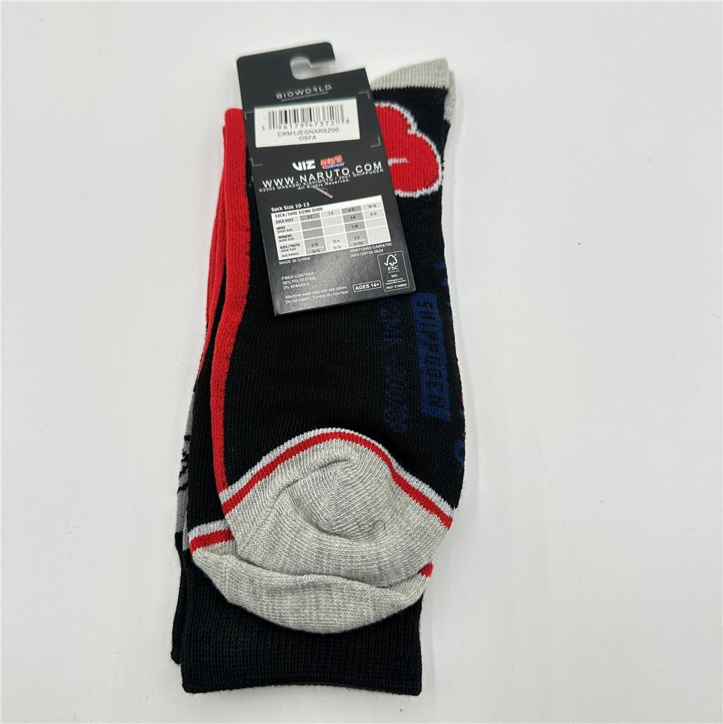 Naruto Shippuden Men's Crew Socks Bioworld Shoe Size 8-12