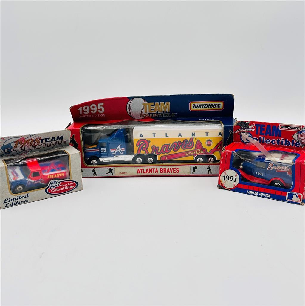 Vintage MLB Matchbox 2 Diecast Car and 1 Truck Collectible Ltd Ed Atlanta Braves
