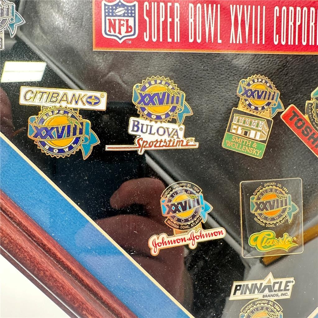 Lot of Super Bowl XXVIII Corporate Sponsors Pin Framed