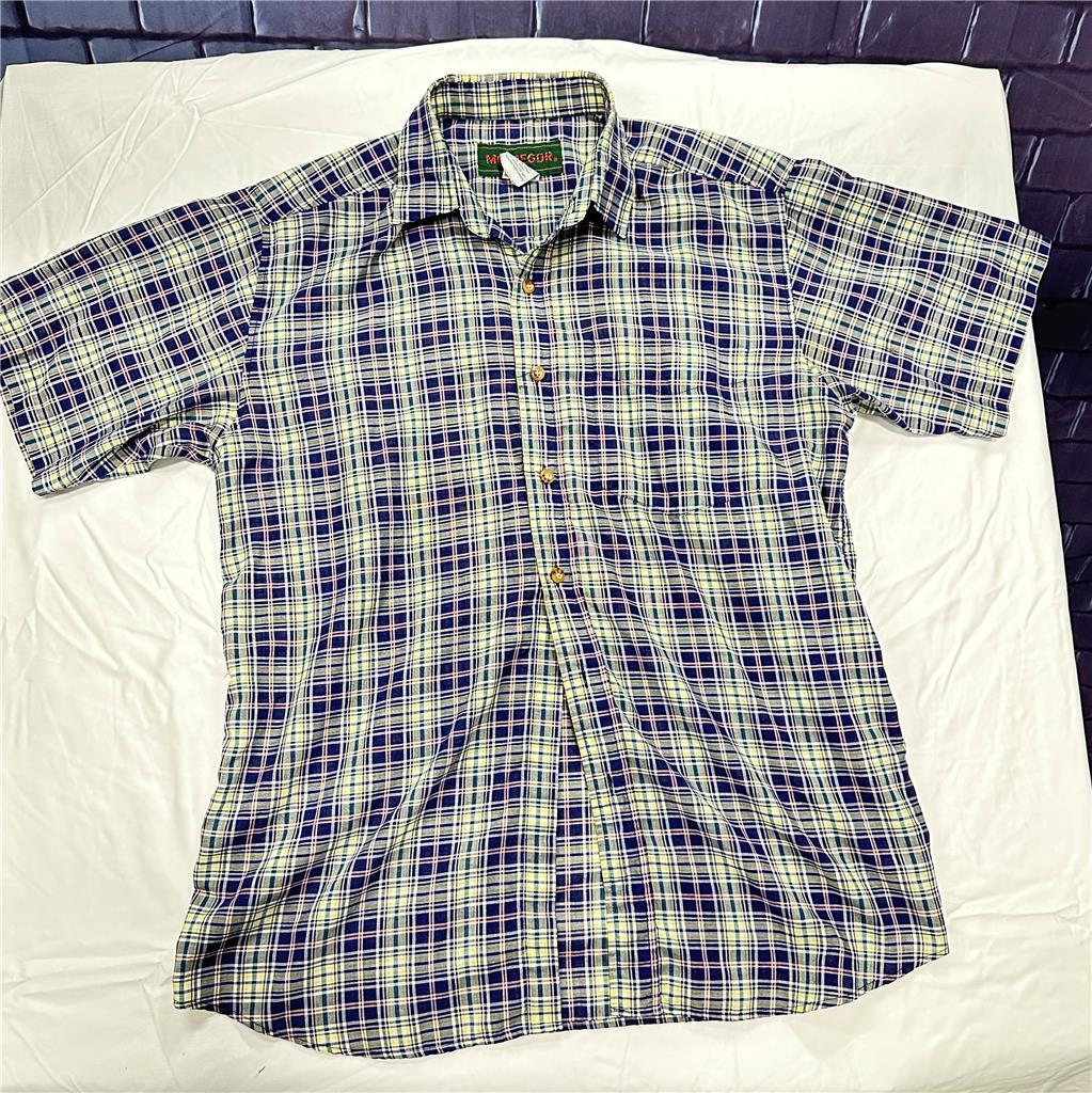 McGregor  Flannel Shirt Men Large Blue Short Sleeve