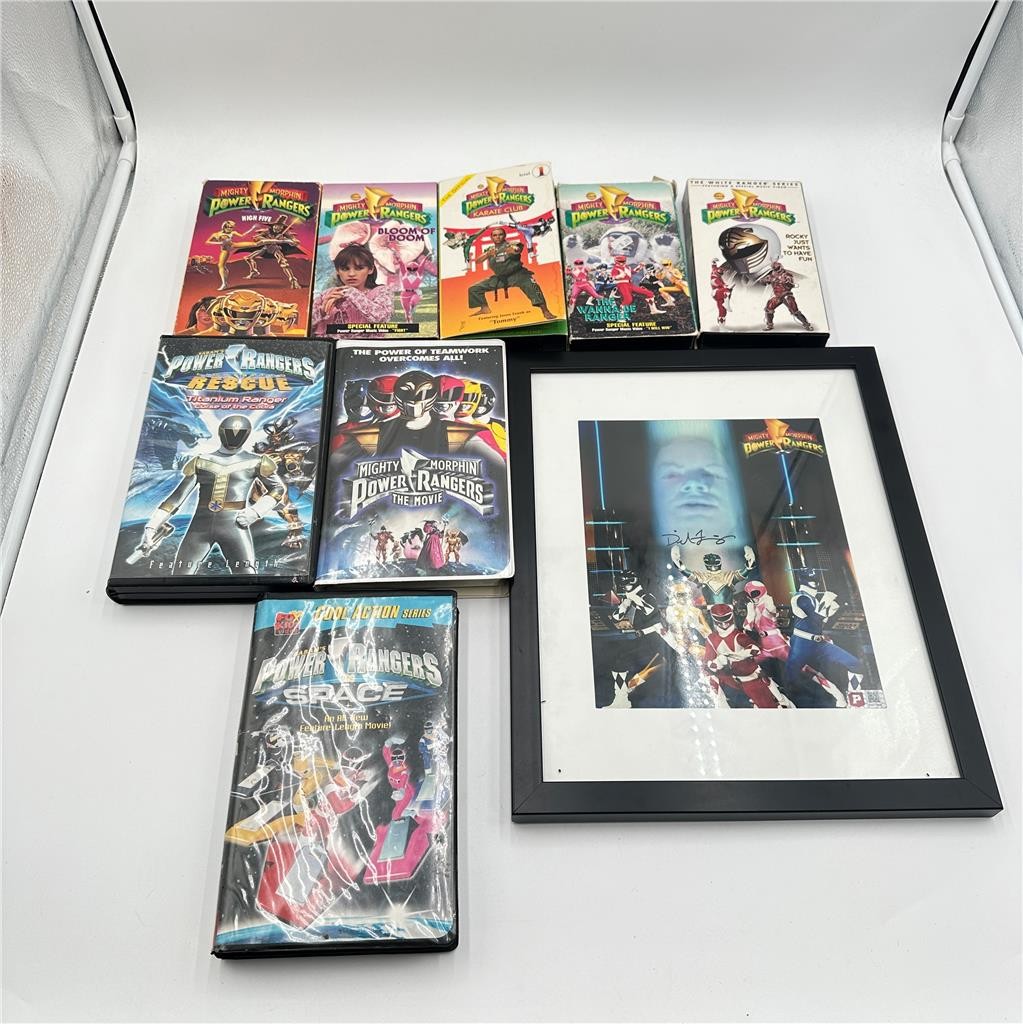 David Fielding Signed Mighty Morphin Power Ranger 8x10 Plus 8 Power Rangers VHS
