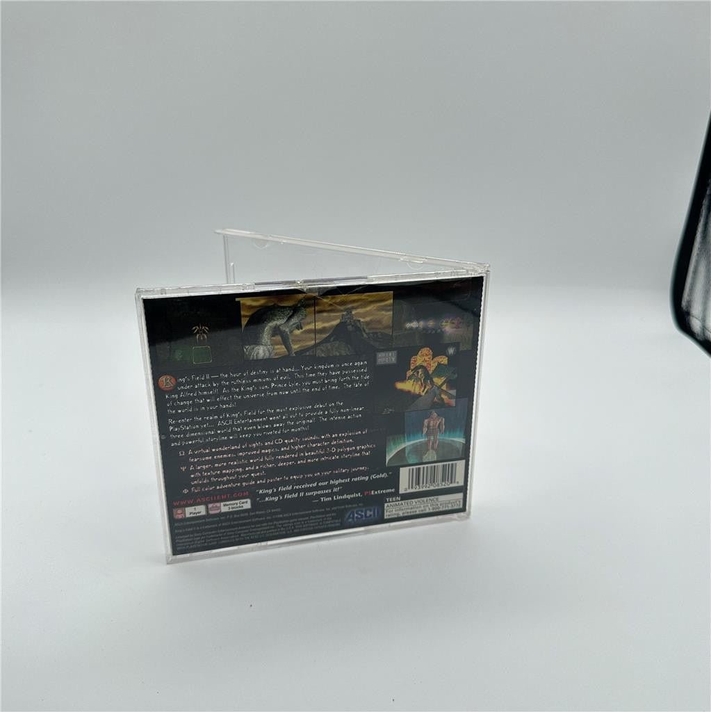 King's Field II (Sony PlayStation 1, 1996) Game and Back Cover Art