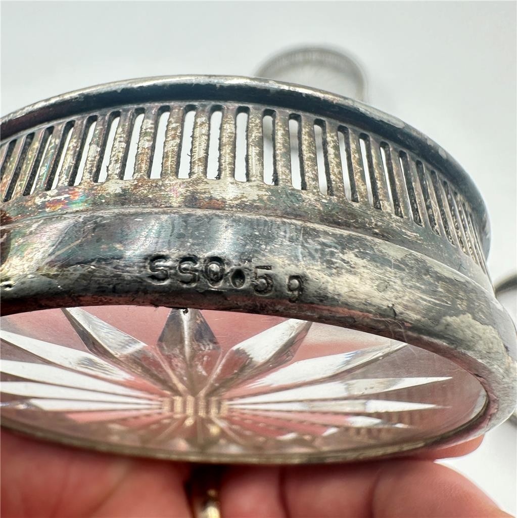 Vintage Silver Plated Glass Starburst Coasters Set Of 4