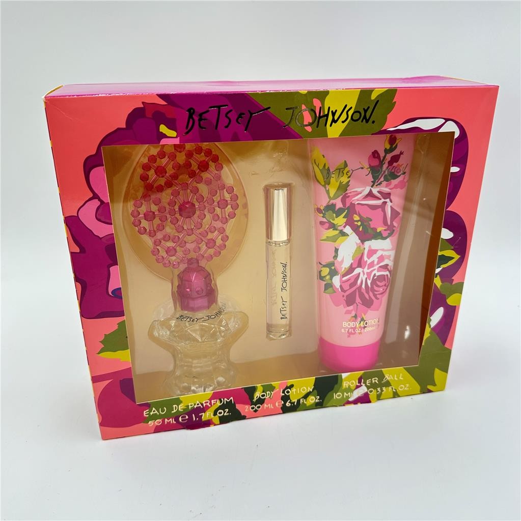 Betsey Johnson Perfume 3pc Set -1.7 oz EDP  6.7 Oz Lotion .33 oz RollerBall