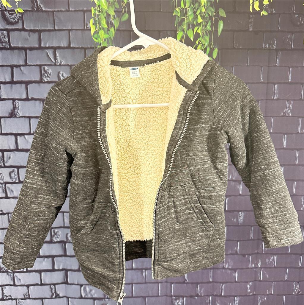 Old Navy - Boys Grey Sweater Jacket Hooded Zip-Up (Size 6-7 Stretch)