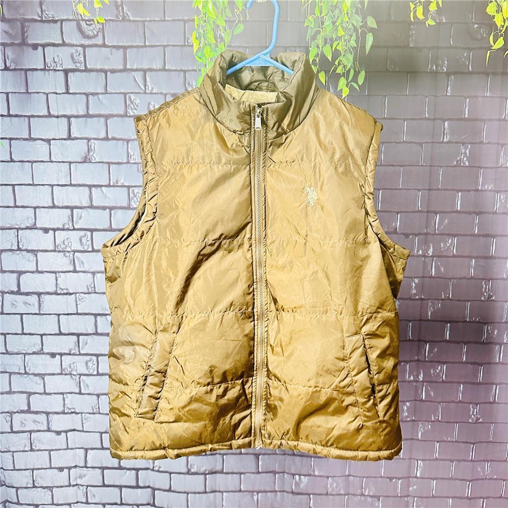 US POLO ASSN Mens Puffer Vest Full Zip Pockets Brown Large L