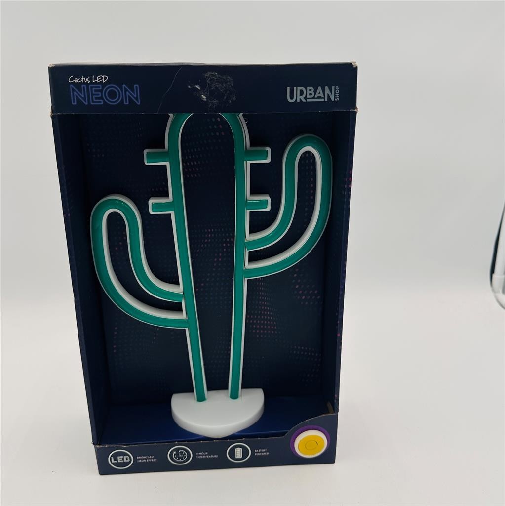 Urban Shop Neon Green LED Cactus Light with Pedestal Night Light or Party Light