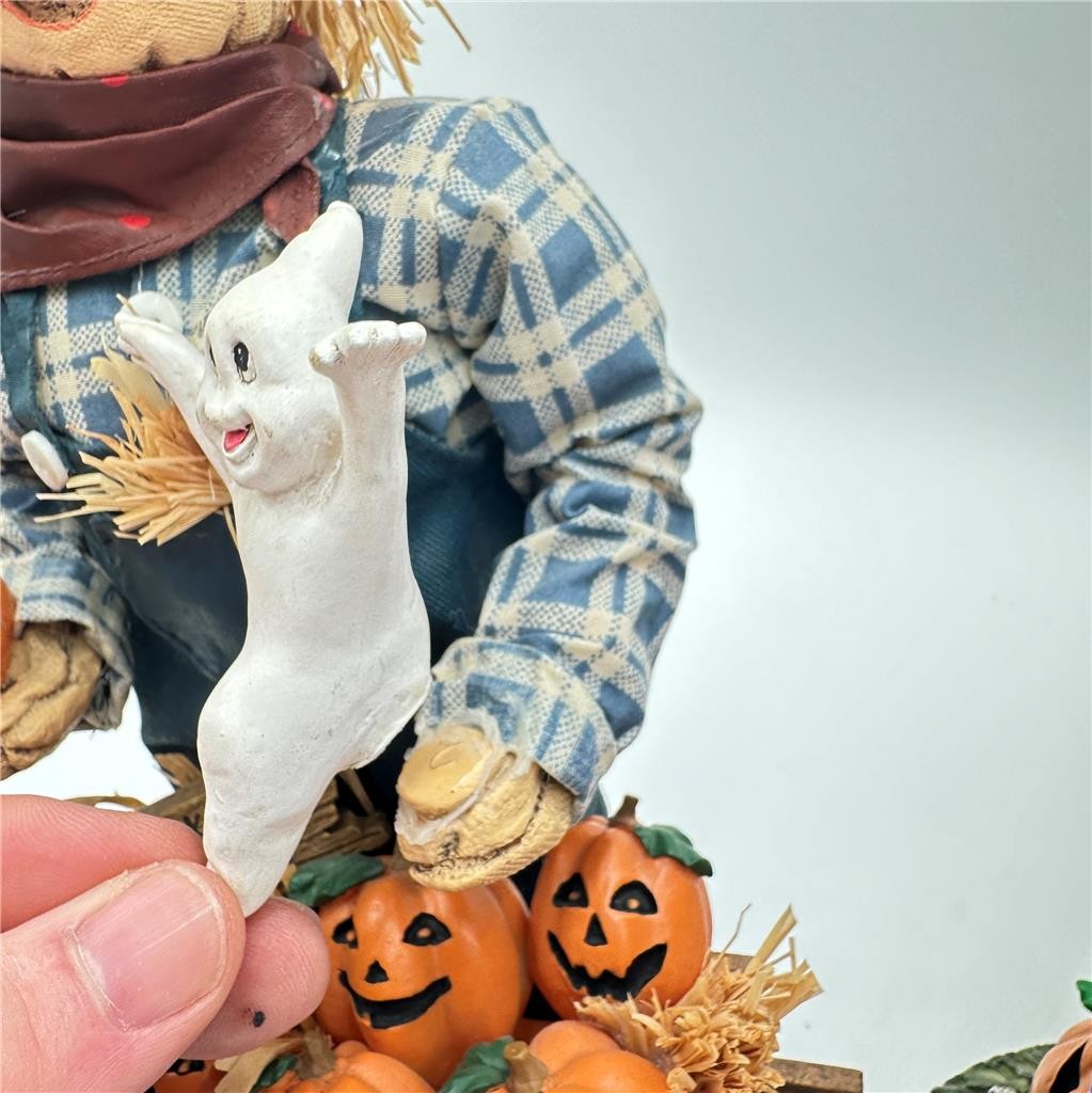 VTG Halloween Scarecrow and Witch 13" Fabric Mache Figurines