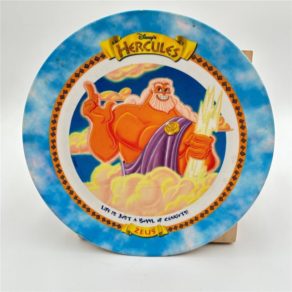 Disney McDonald's Hercules 1997, 9-1/2" Zeus Plastic Plate, ORIGINAL STICKER