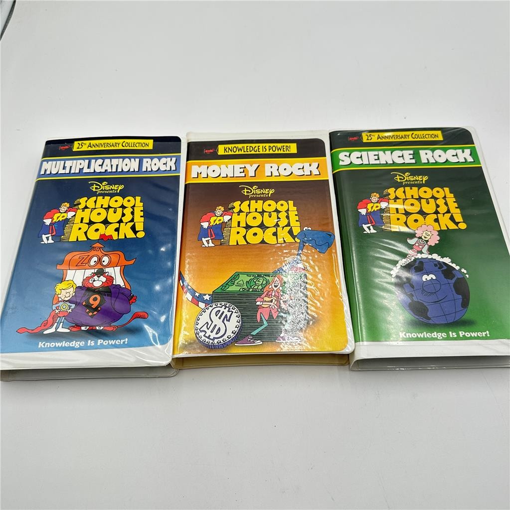 Lot of 3 School House Rock VHS-Money Rock, Multiplication Rock, Science Rock