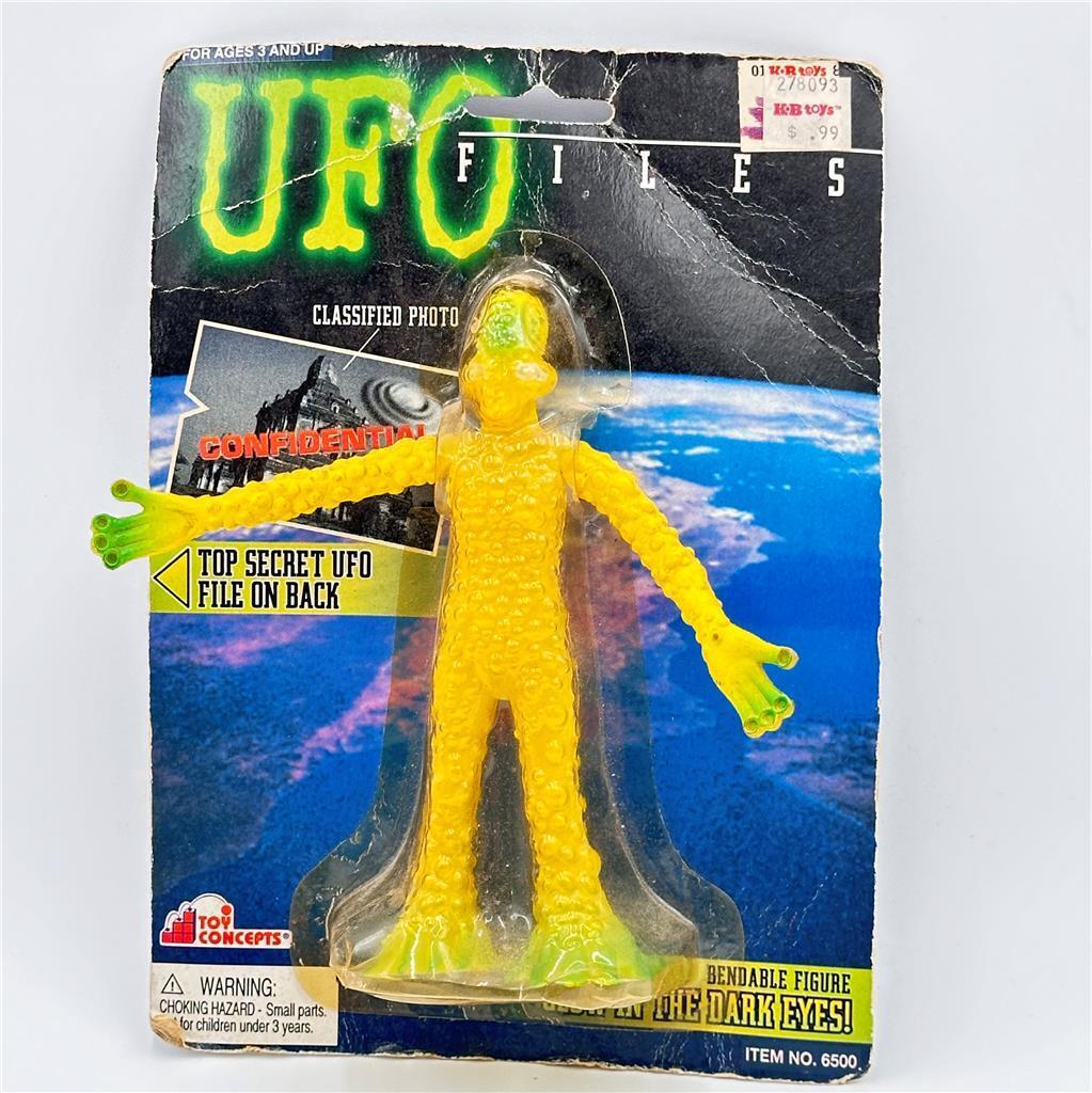 Vintage UFO Files Bendable Alien Action Figure Toy 1996 Glow In The Dark Eyes