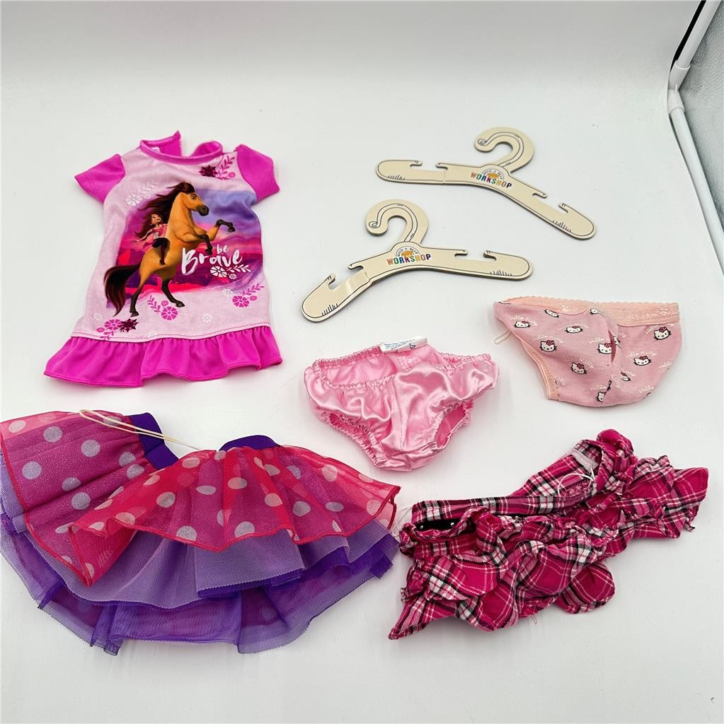 Lot of Doll Clothes Incl a Spirit  Night Gown, Build A Bear Underwear & 2 Skirts