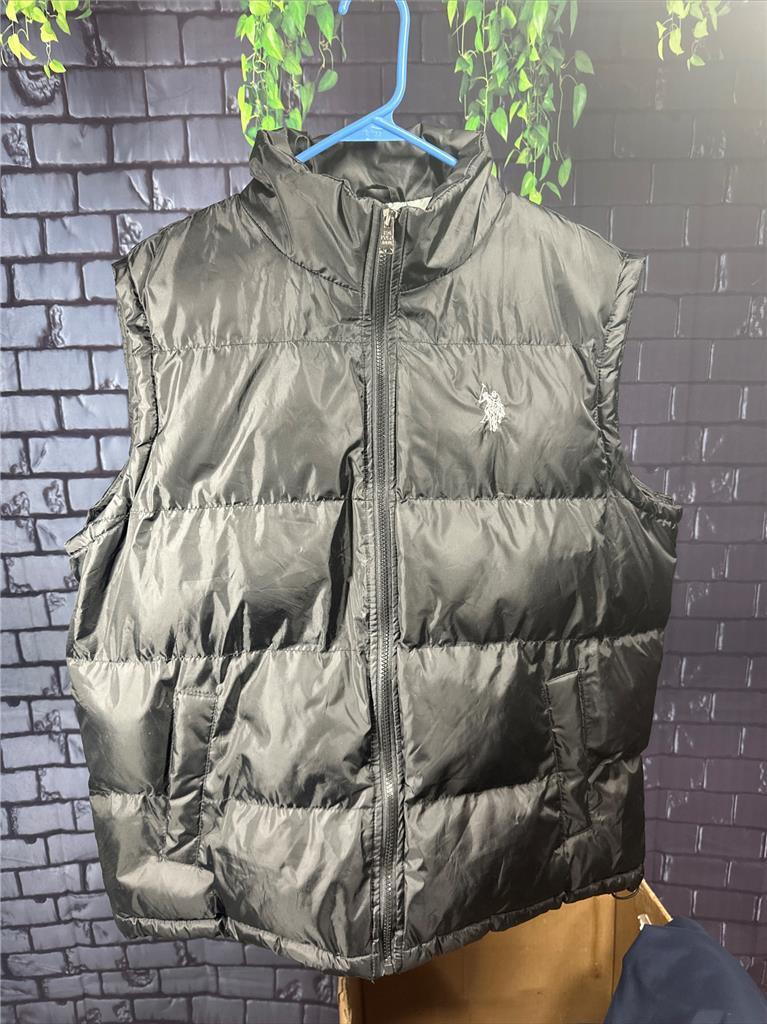 US POLO ASSN Mens Puffer Vest Full Zip Pockets Black Large L