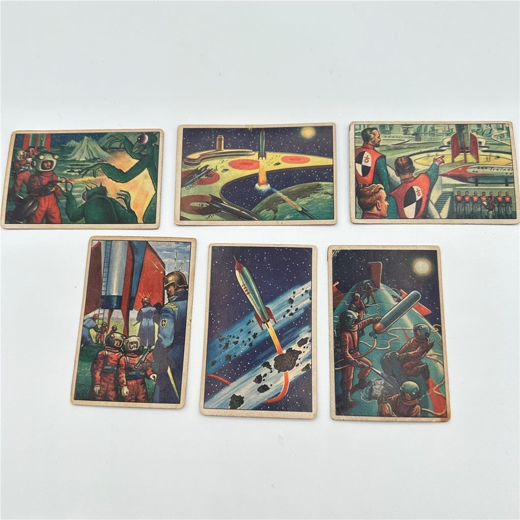 1951 Bowman Jets Rockets Spacemen Cards #1, 9, 10, 11, 18, 27