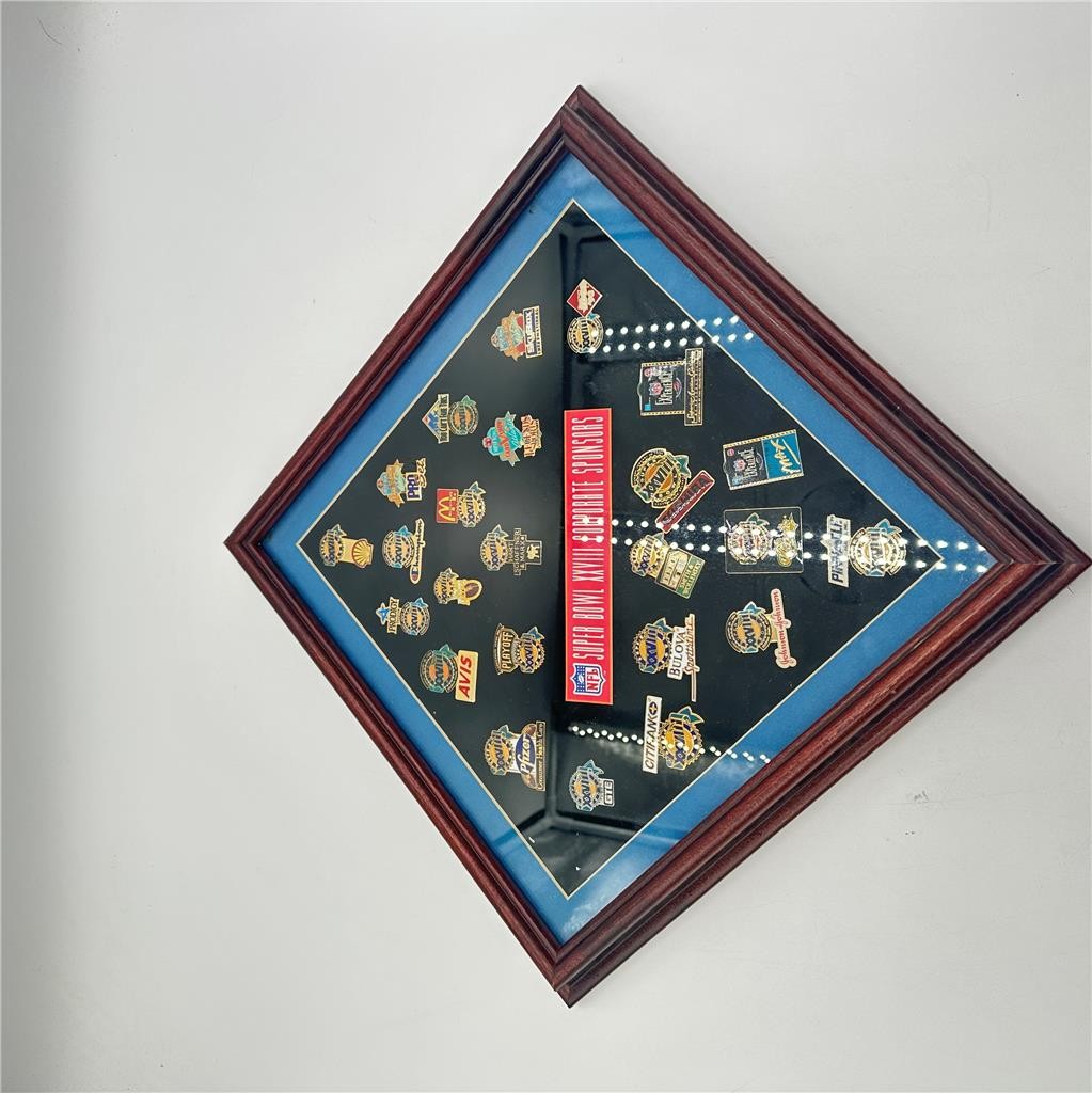 Lot of Super Bowl XXVIII Corporate Sponsors Pin Framed