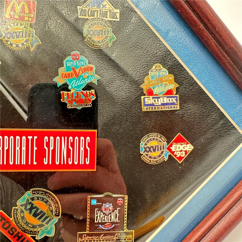 Lot of Super Bowl XXVIII Corporate Sponsors Pin Framed