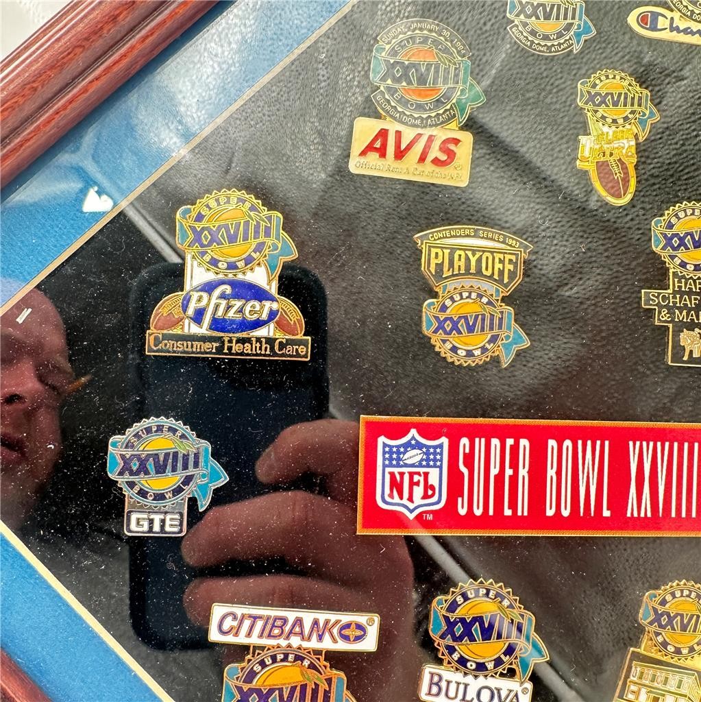 Lot of Super Bowl XXVIII Corporate Sponsors Pin Framed