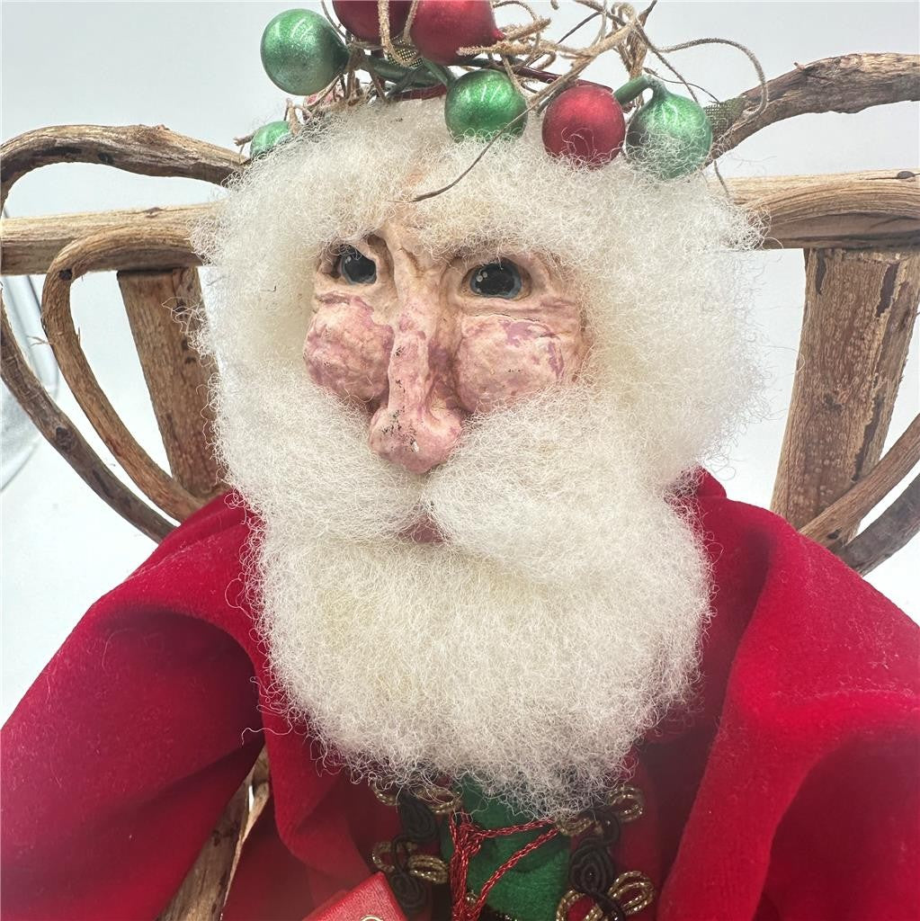 Vtg Hand Made Original Design Santa With  Book and Chair