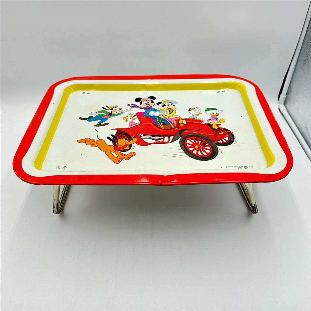 Vintage Mickey Mouse and Friends Car Ride Metal Folding Lap TV Tray Disney