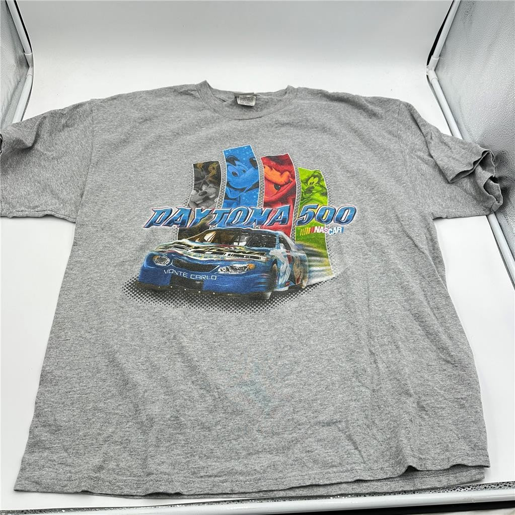 Vtg Y2K Disney NASCAR Daytona 500 Mickey Monte Carlo Gray Mens XL Graphic Tee