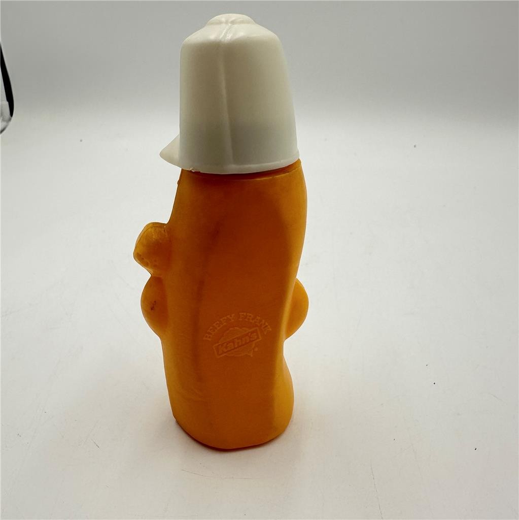 Vintage 1980s Kahn's Hot Dogs Beefy Frank Mustard Promotional Squeeze Bottle 6"