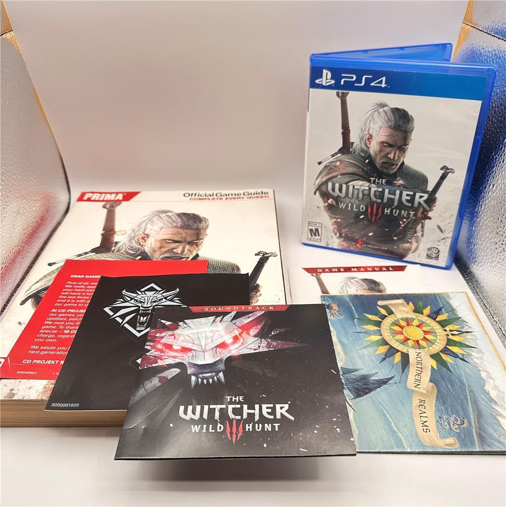 The Witcher 3 Wild Hunt (2015, Sony PS4) w/ Soundtrack CD, Map, Manual, Inserts