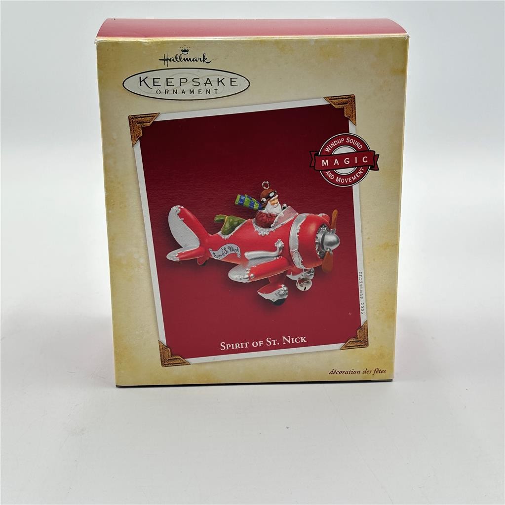 Spirit of St Nick VSDMG Box NEW Hallmark Santa AIRPLANE 2005 Ornament Windup